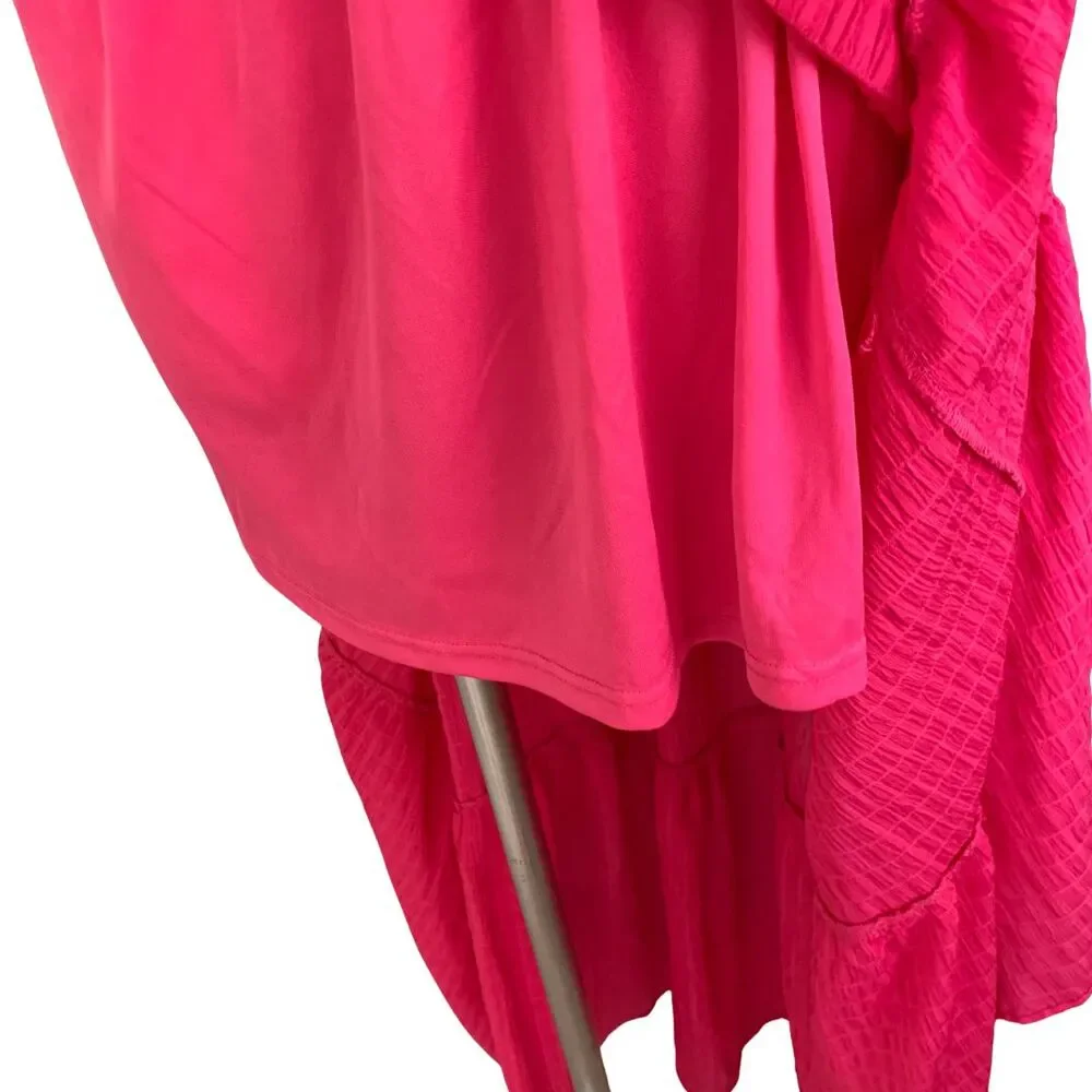 Pink Lily Hot Pink Maxi Tiered Skirt Side Slit Zip Waist Size S - Picture 4 of 9